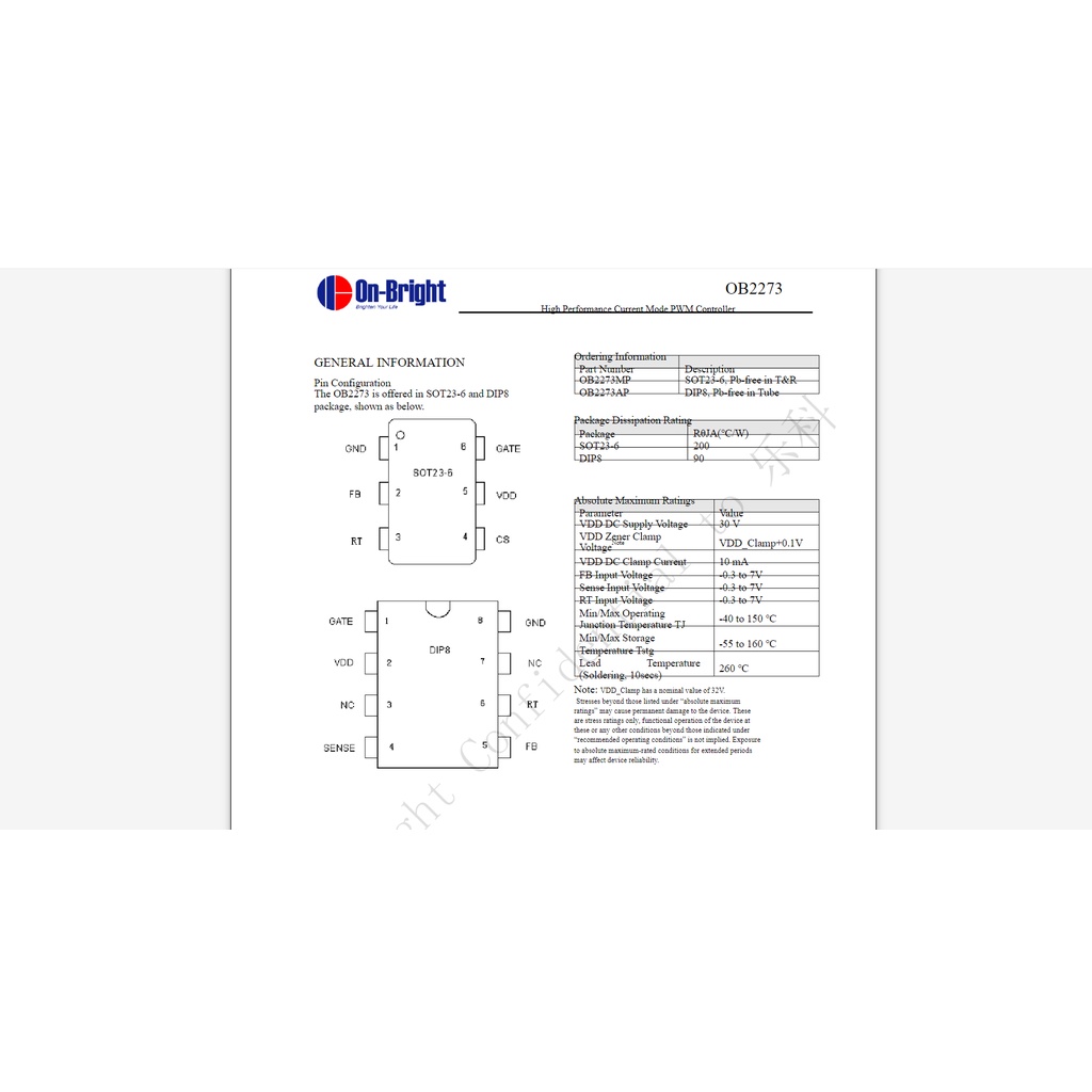 IC Dao động nguồn xung OB2273 SOT23-6 Set 10 pcs