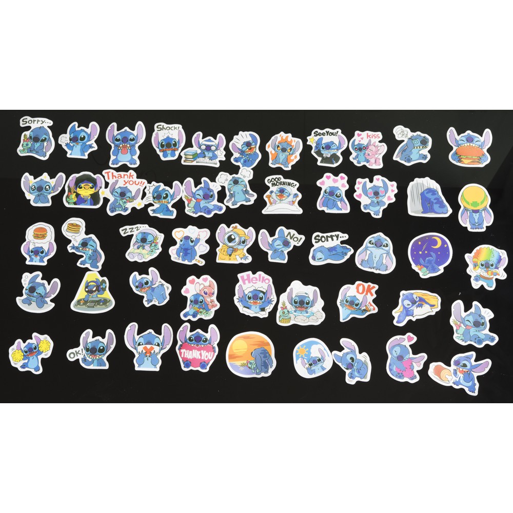 Bộ 50 sticker dán chủ đề stitch trang trí laptop, vali, xe máy, xe đạp, ván trượt, đàn, mũ bảo hiểm,skateboard, tủ...