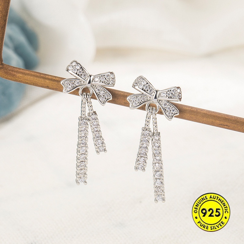 Bông Tai Mạ Bạc 925 Hình Nơ Tua Rua