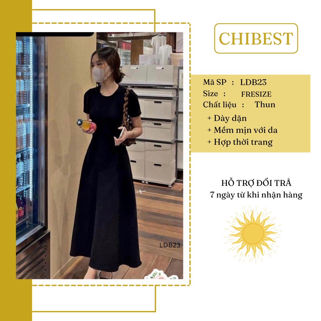 Đầm maxi hở lưng thun đen xòe dài chất thun co giãn thoải mái CHIBEST LDB23 | BigBuy360 - bigbuy360.vn