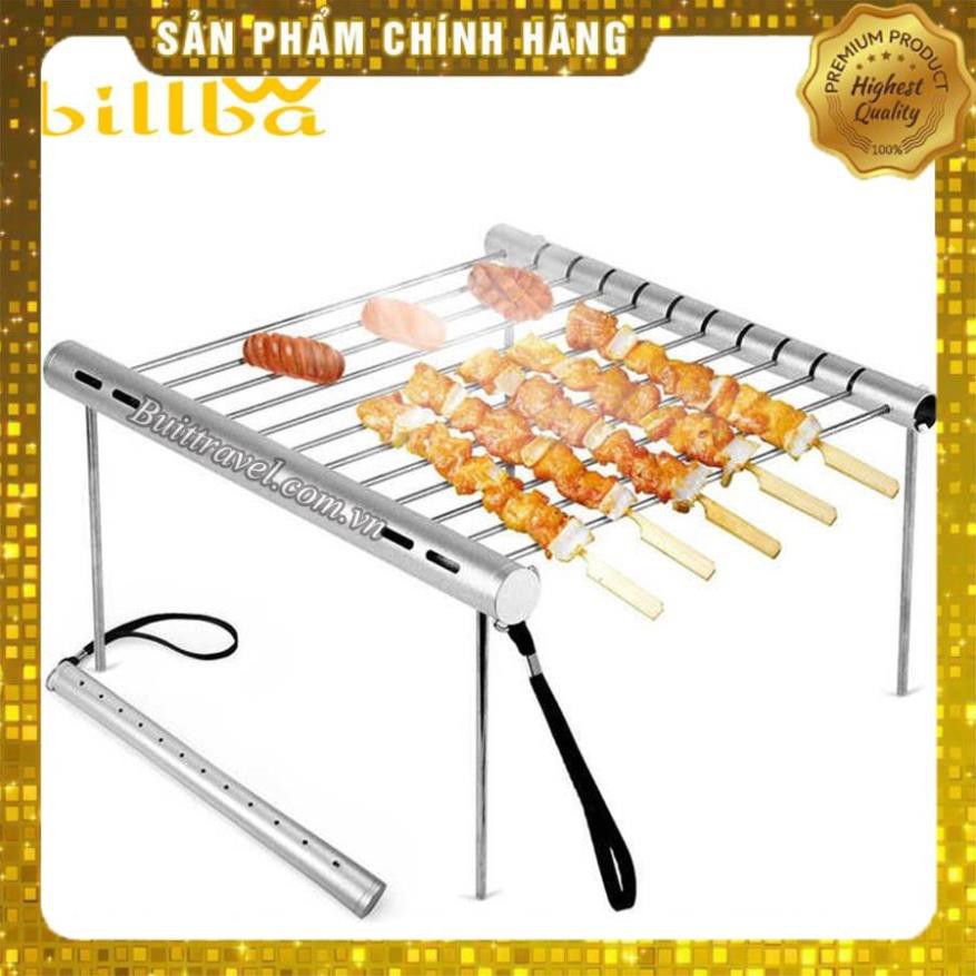 Bếp nướng BBQ ống inox xếp gọn BB2413. vỉ than hoa dã ngoại cắm trại