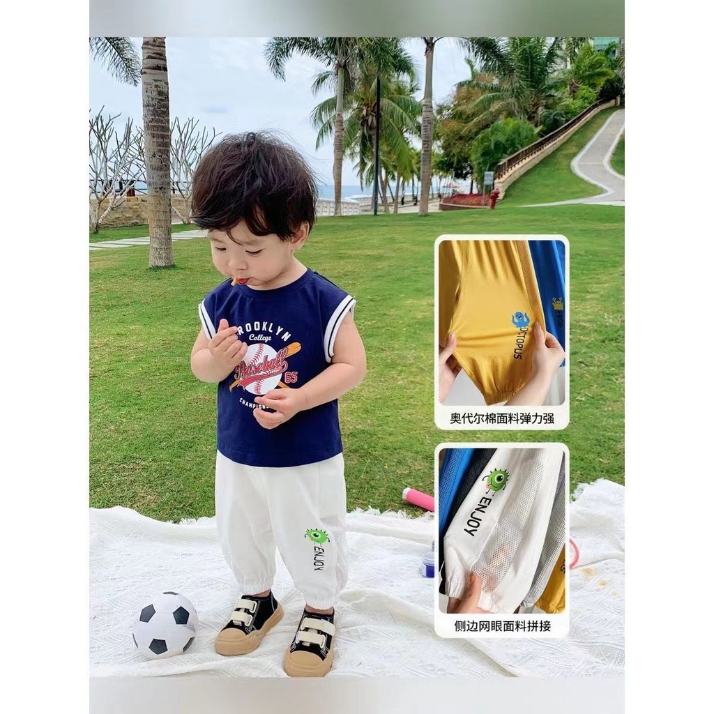 [Babycat] Hàng Có Sẵn Quần Dài Dáng Rộng Mỏng Thoải Mái Phong Cách Nhật Bản Hàn Quốc Thời Trang Mùa Hè Dành Cho Bé Trai 2022