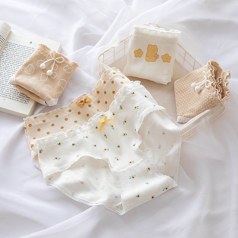 Quần Lót Nữ Cotton Kháng Khuẩn Họa Tiết Trà Sữa Chấm Bi Đáng Yêu