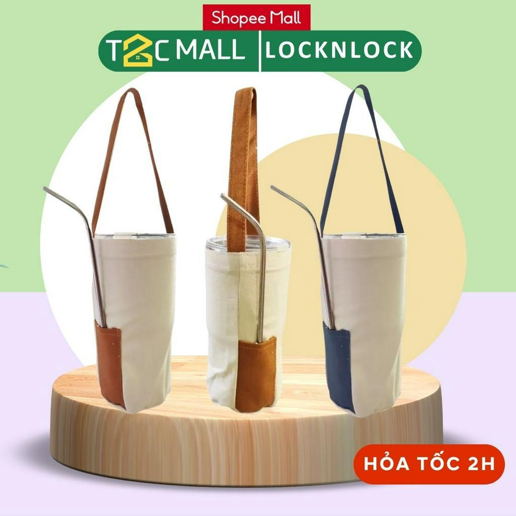 Túi Vải Đựng Bình Giữ Nhiệt LocknLock có túi phụ đựng ống hút, quai xách tiện dụng- T2CMALL
