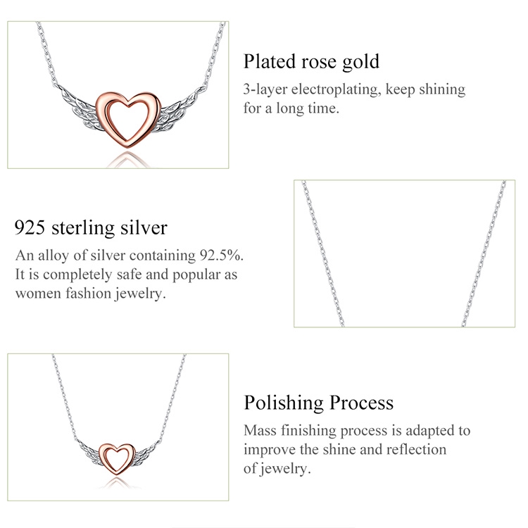 BAMOER Vòng cổ Bạc 925 Mặt Trái Tim Và Đôi Cánh Thời Trang Cho Nữ BSN162