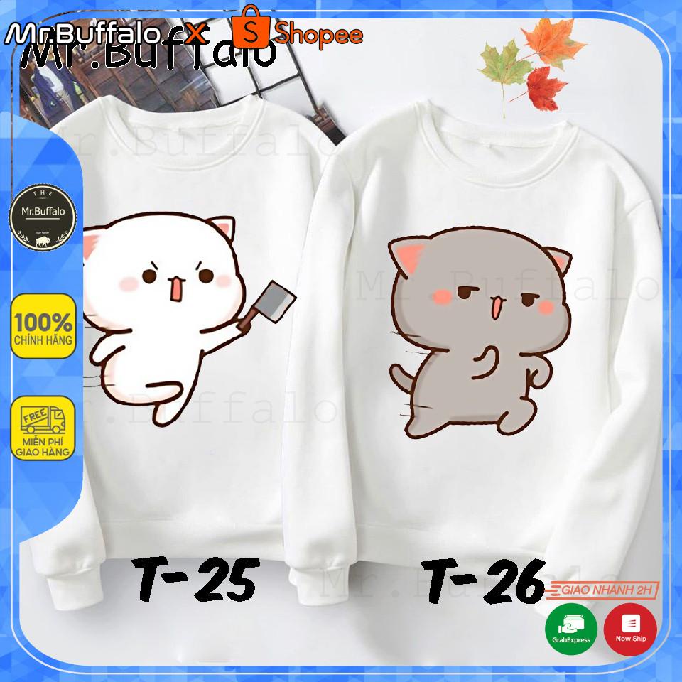 Áo nỉ đôi sweater nam nữ thu đông hình mèo Mochi cực đáng yêu