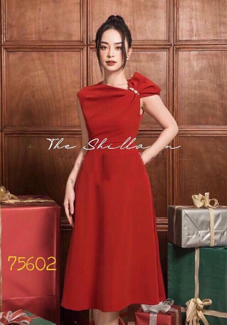 Đầm xòe dự tiệc cổ cách điệu đính hạt trai siêu xinh 3 màu đỏ đen hồng cam đủ size từ 40-70kg váy đầm đi chơi đi làm
