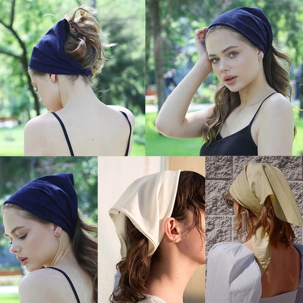 Băng Đô Turban Hình Tam Giác Co Giãn Màu Sắc Ngọt Ngào Phong Cách Vintage Cho Nữ