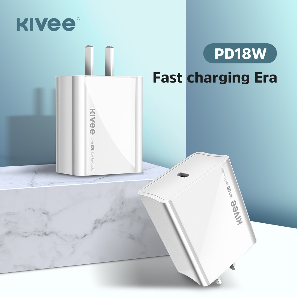Củ sạc nhanh Kivee giao diện Type-C PD 18W 3A kích thước nhỏ gọn cho iPhone Samsung Huawei Xiaomi Realme Vivo OPPO