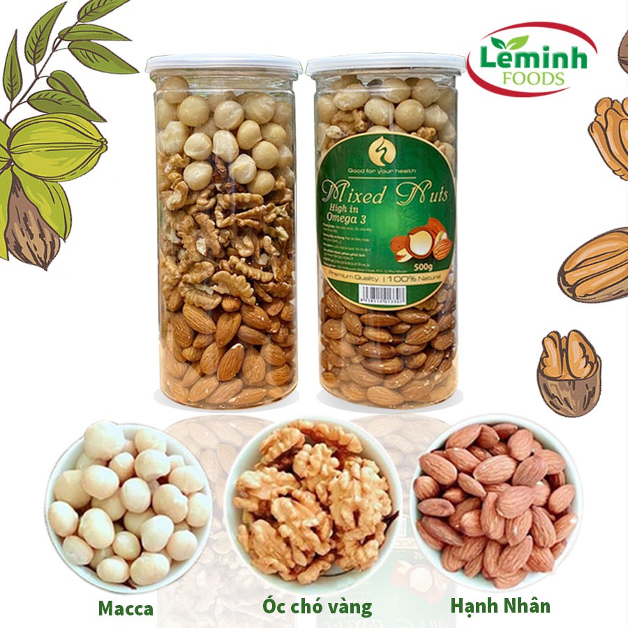 LÊ MINH FOOD - Hạt Dinh Dưỡng Mixed 3 Loại Hạt Óc Chó Vàng( Hộp 500gr)