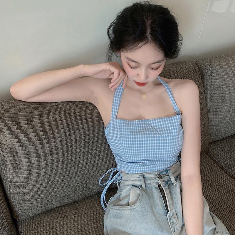 Áo Hai Dây Dáng Ôm Họa Tiết Sọc Caro Gợi Cảm Sành Điệu Cho Nữ