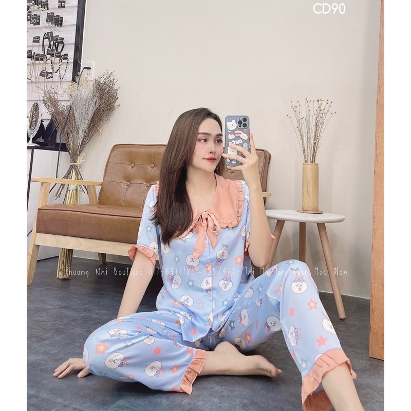 Đồ bộ Pijama chất SATIN-LATIN cổ bèo cột nơ quần dài siêu xinh❤️ | BigBuy360 - bigbuy360.vn