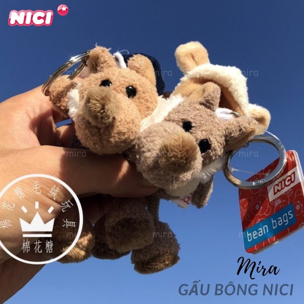 Móc Khóa Gấu Bông Mini - Hình CON SÓI Đeo Cặp, Treo Balo Thương hiệu NICI Quà Sinh Nhật Cho Nữ 10cm MIRA-GB28004
