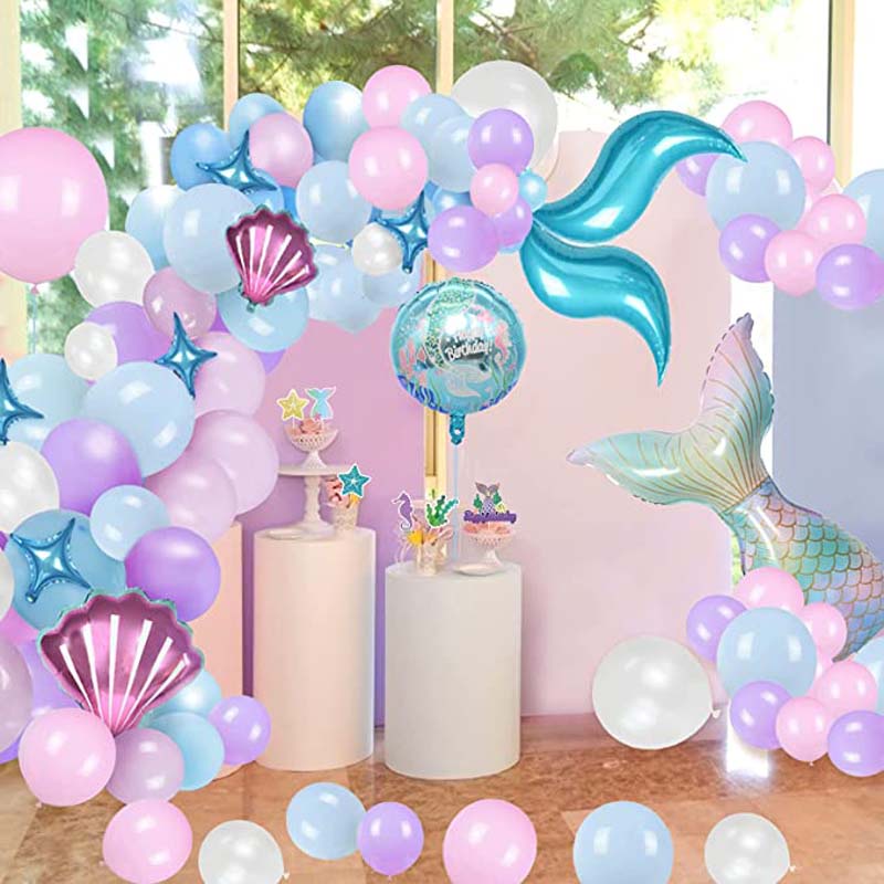 Set 85 bong bóng hình đuôi nàng tiên cá nhiều màu sắc dùng trang trí tiệc sinh nhật cho bé