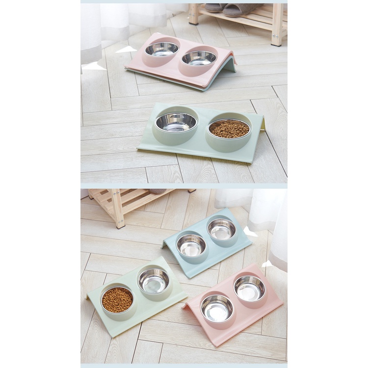Bát Đựng Thức Ăn Cho Thú Cưng Cống Văng Chất Liệu Nhựa Và Thép Không Gỉ