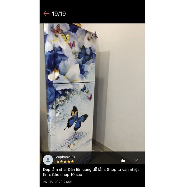 Giấy Decal Dán Tủ Lạnh Phong Thủy HOA BƯỚM XANH T&T