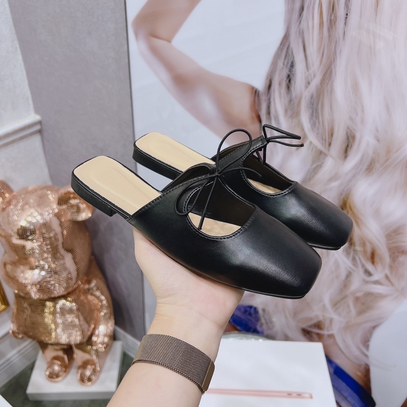 dép sục da nữ gắn nơ điệu đà