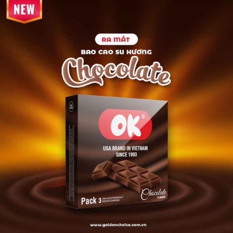 Bao Cao Su OK Hương Socola chocolate 49mm - Hộp 3 cái hoặc Lẻ 1 bcs