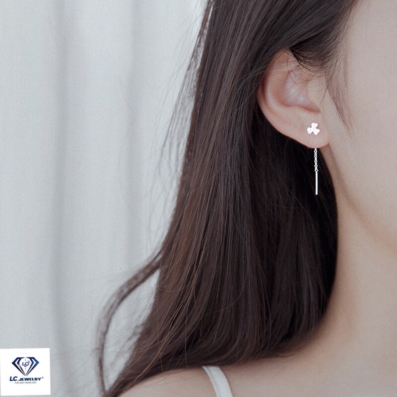 Khuyên Tai Nữ Bạc Trắng Hình Cỏ 3 Lá May Mắn Đuôi Dài Trẻ Trung, Tiểu Thư 2022 -Trang sức LCJ