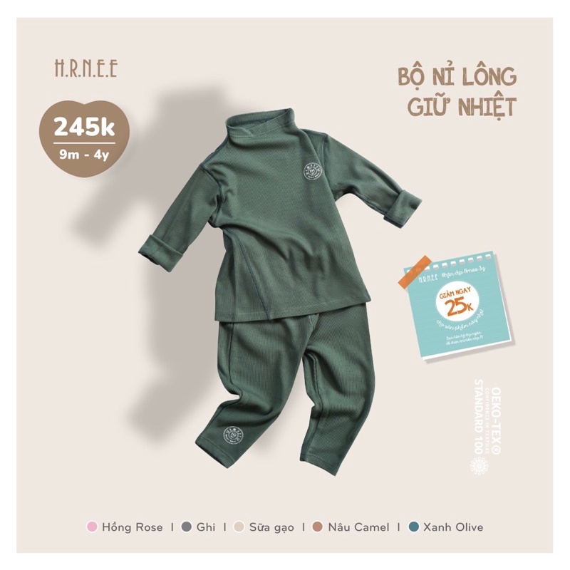 HRNEE - BỘ GIỮ NHIỆT NỈ LÔNG CHO BÉ GÁI/ BÉ TRAI