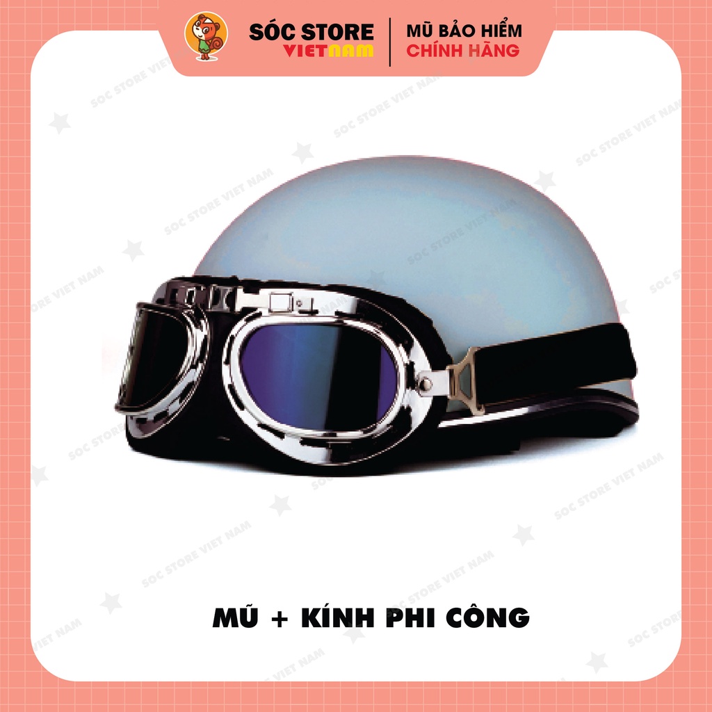 Mũ bảo hiểm nửa đầu 1/2 màu Xám xi măng Sóc Store kèm kính phi công, kính UV