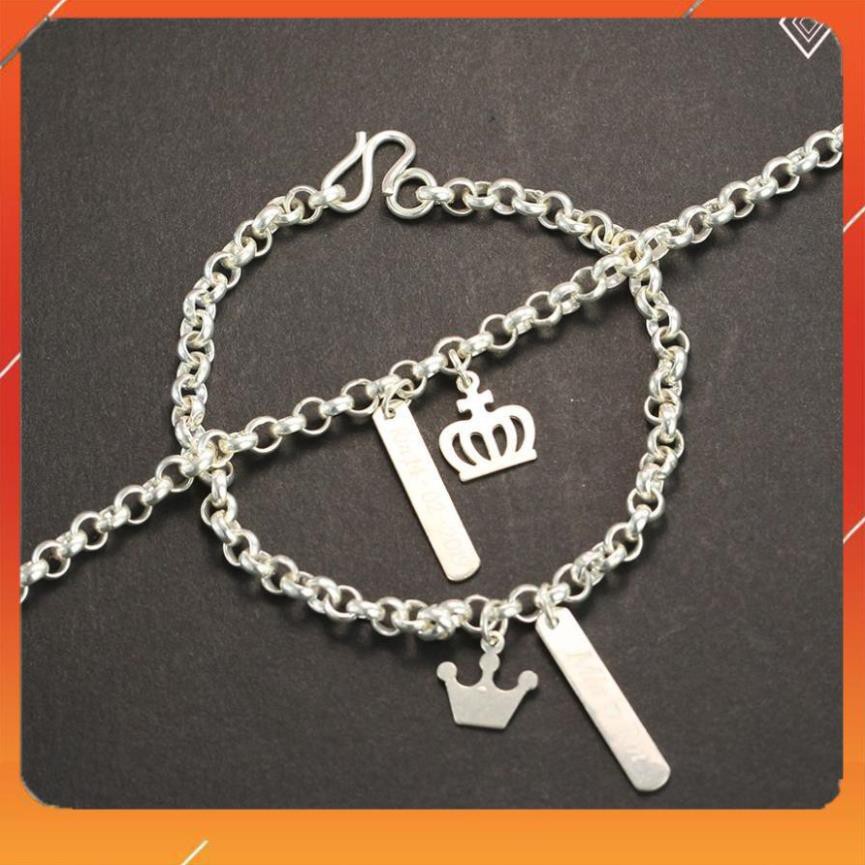 ⚡ KHUYỄN MÃI ⚡ Lắc tay đôi bạc, vòng tay cặp bạc hình King - Queen khắc tên theo yêu cầu LTD0007 - Trang Sức TNJ | BigBuy360 - bigbuy360.vn