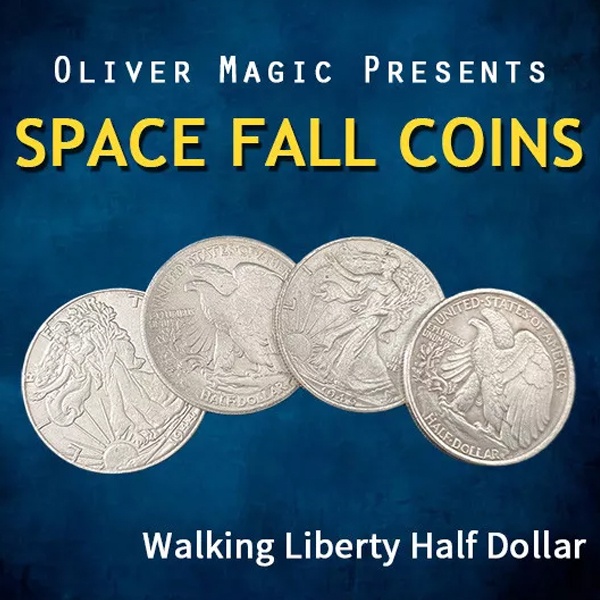 Dụng cụ ảo thuật xu dễ : Space Fall Coins (Walking Liberty Half Dollar) by Oliver Magic