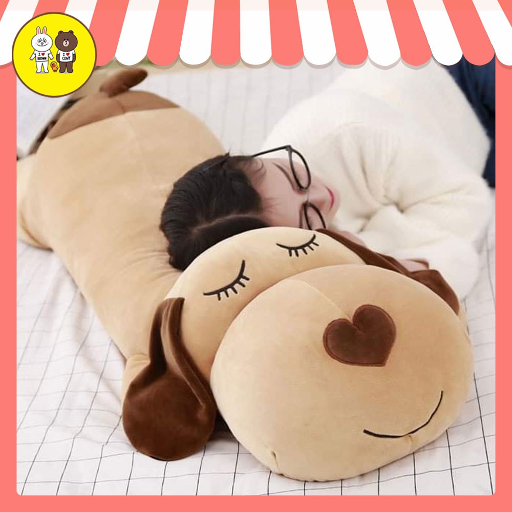 Gấu bông GỐI ÔM dài Chó tai dài 2 màu Nâu Kem nhiều size - Đồ chơi quà tặng Hot Trend - Gấu Bông AMI