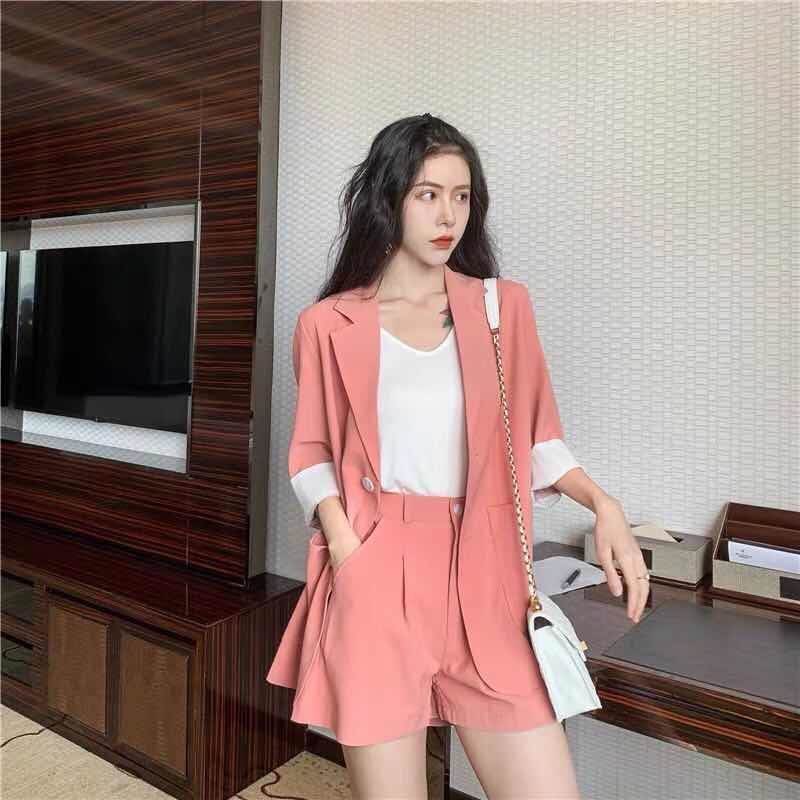 Influencer Bộ Áo Tay Lửng Dáng Rộng + Quần Short Duyên Dáng Hợp Thời Trang Cho Nữ