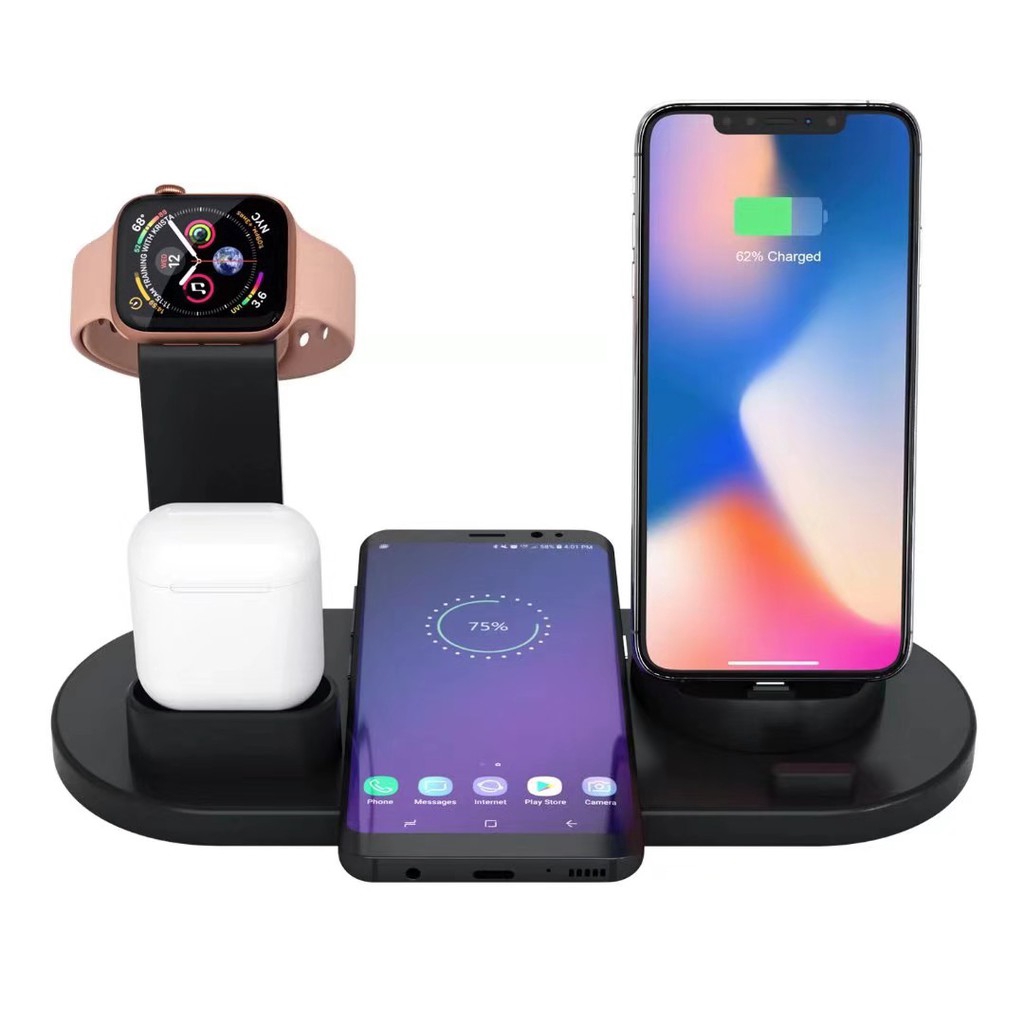 Đế sạc không dây 3 trong 1 đa năng có cổng Lightning / Micro USB / Type-C cho iPHONE iWATCH Airpods HUAWEI XIAOMI OPPO