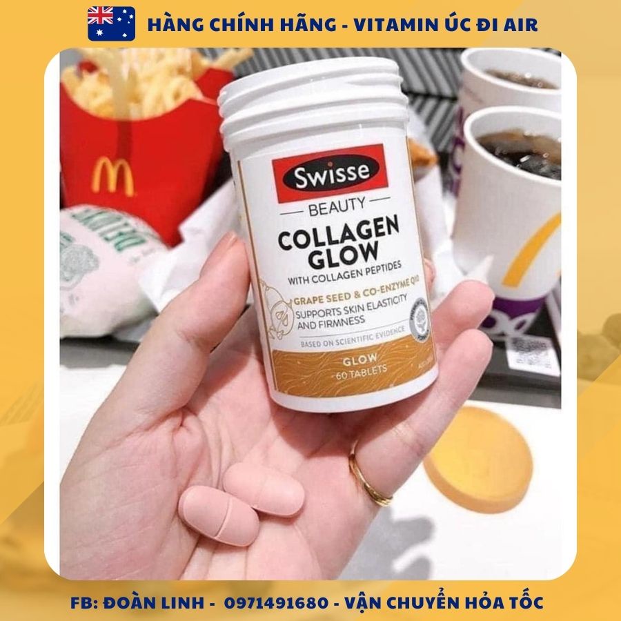 Swisse Collagen Glow Dạng Viên Uống 60V/120V, Hàng chuẩn úc đi air, Viên uống Collagen Glow Swisse