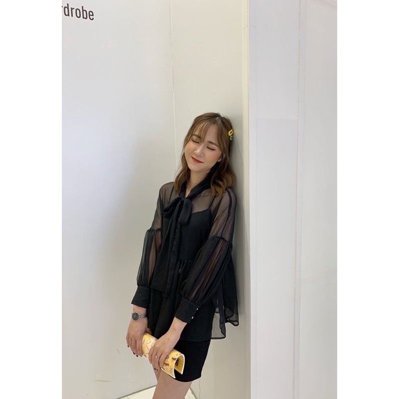 Set Sơ Mi Buộc Nơ Ogazan buộc nơ kèm áo 2 Dây, Made By TeamLU , tay cúc Ngọc | BigBuy360 - bigbuy360.vn