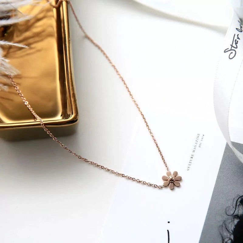 Bộ Khuyên Tai/Vòng Cổ/Vòng Tay/Vòng Cổ Hoa Cúc Bằng Thép Titan Mạ Vàng Hồng 18K Không Gỉ Không Dị Ứng Phiên Bản Nhật Hàn Siêu Đơn Giản