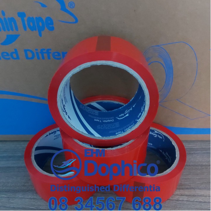 Băng dính đỏ 47mm x 50Y – Nhãn hiệu Dolphin – Chuyên dùng cho đóng gói hàng hóa, thùng carton