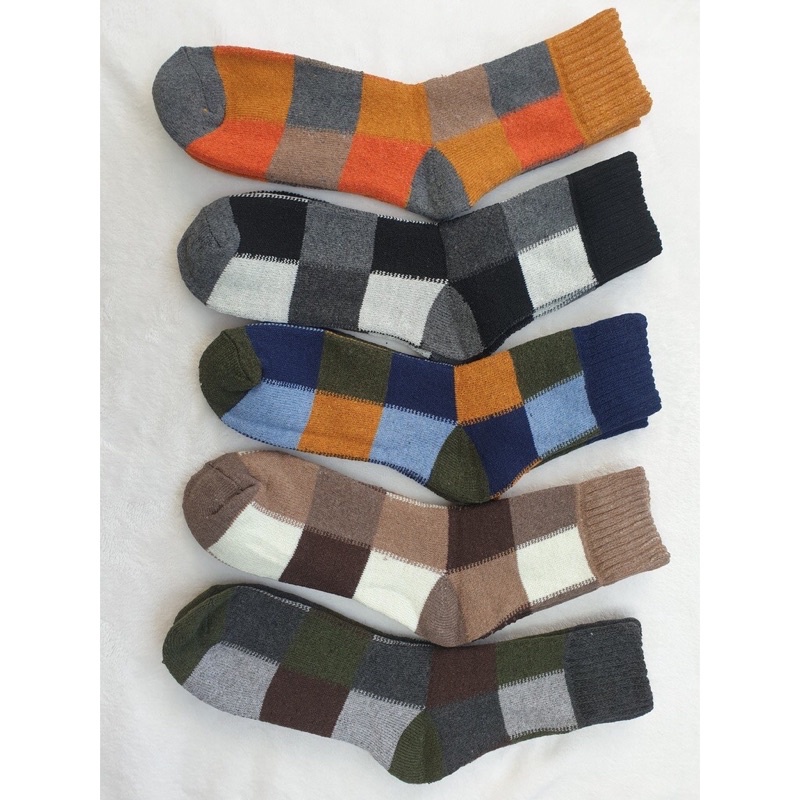[TonaShoe] Tất Cổ Cao Sọc Caro Nam Nữ Len Dày Hợp Mùa Thu Đông