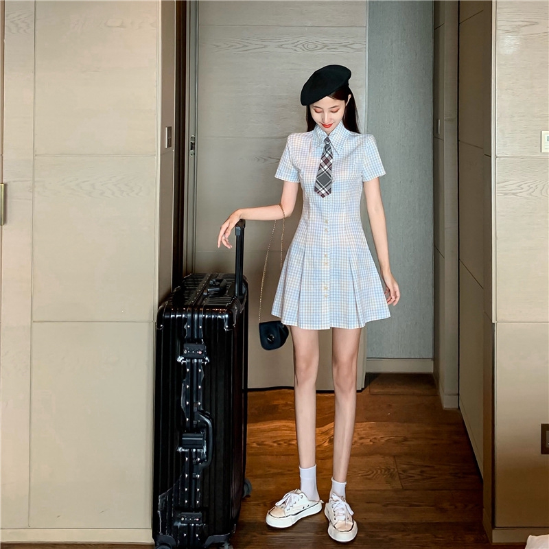Bộ Áo Sơ Mi + Chân Váy Kẻ Sọc Kiểu Retro Thời Trang 2020 Cho Các Cặp Đôi