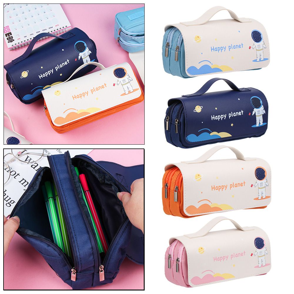 Túi Đựng Bút / Dụng Cụ Trang Điểm Sức Chứa Lớn Có Khóa Kéo In Hình Phi Hành Gia Nhiều Màu