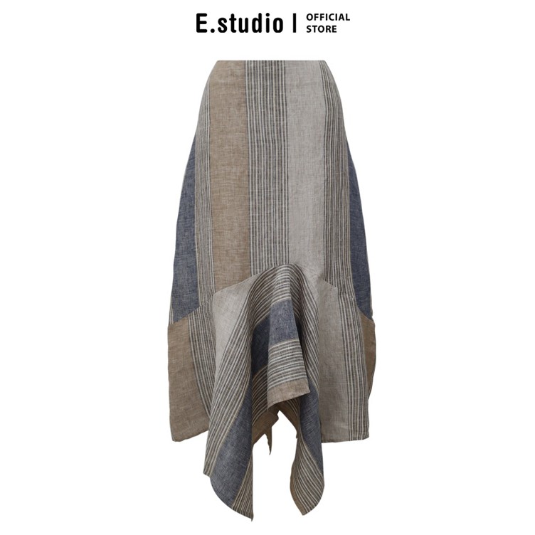 Chân váy xoè kẻ sọc E.studio thiết kế tà bất đối xứng hiện đại