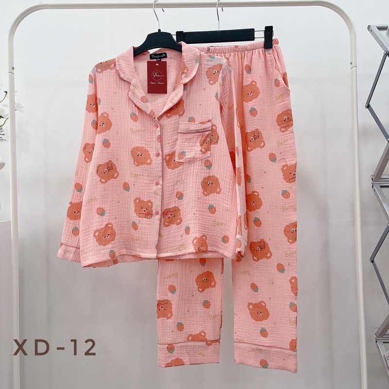 Bộ Mặc Nhà Pyjama Chất Xô Muslin Tea Store Áo Dài Quần Dài Họa Tiết Dễ Thương | BigBuy360 - bigbuy360.vn