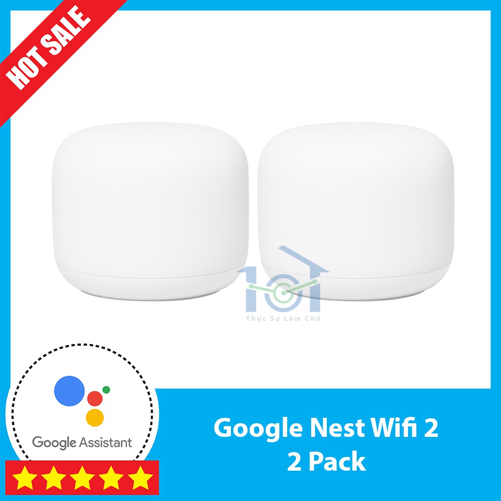 Google Nest Wifi thế hệ mới 2 pack (1 Router + 1 Point) Tích hợp trợ lý ảo Google Assistant, hàng nguyên seal - US.