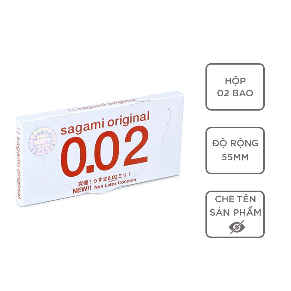 Bao cao su Sagami 002 bcs siêu mỏng siêu dai siêu chịu lực 1 hộp 2c có che tên sản phẩm khi giao hàng - thegioisoi