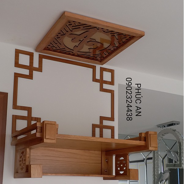 Kệ thờ gỗ treo tường giá rẻ mã 6K60CV Size 60 x 40 trọn bộ đầy đủ y như trong hình