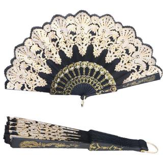 Quạt vải lụa phối ren phong cách Tây Ban Nha