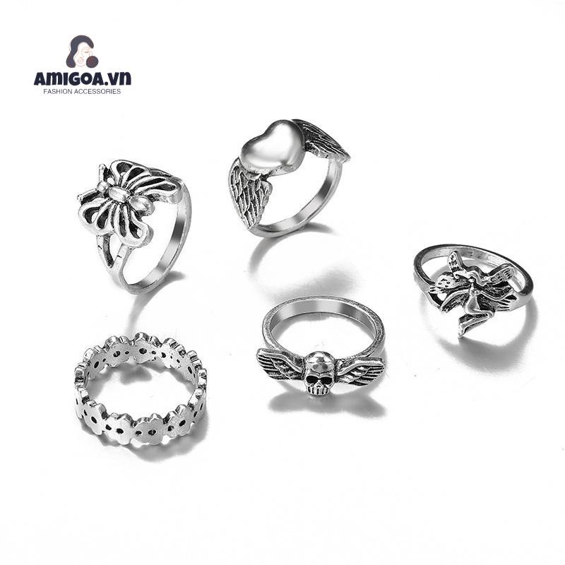 ✨✨Bộ 5 Nhẫn Hở Họa Tiết Cánh Bướm Phong Cách Vintage Sáng Tạo