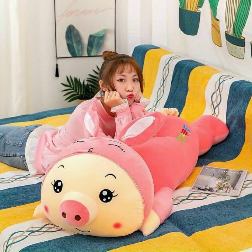 Gấu Nhồi Bông Heo Biến Hình Siêu Cute-Siêu Mềm Heo Size Lớn