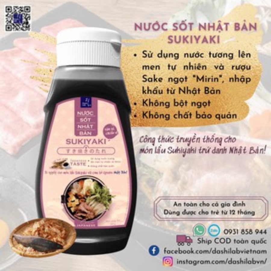 Nước Sốt Lẩu Sukiyaki Nhật Bản Dashi Lab Truyền Thống Không Chất Bảo Quản 340g/chai