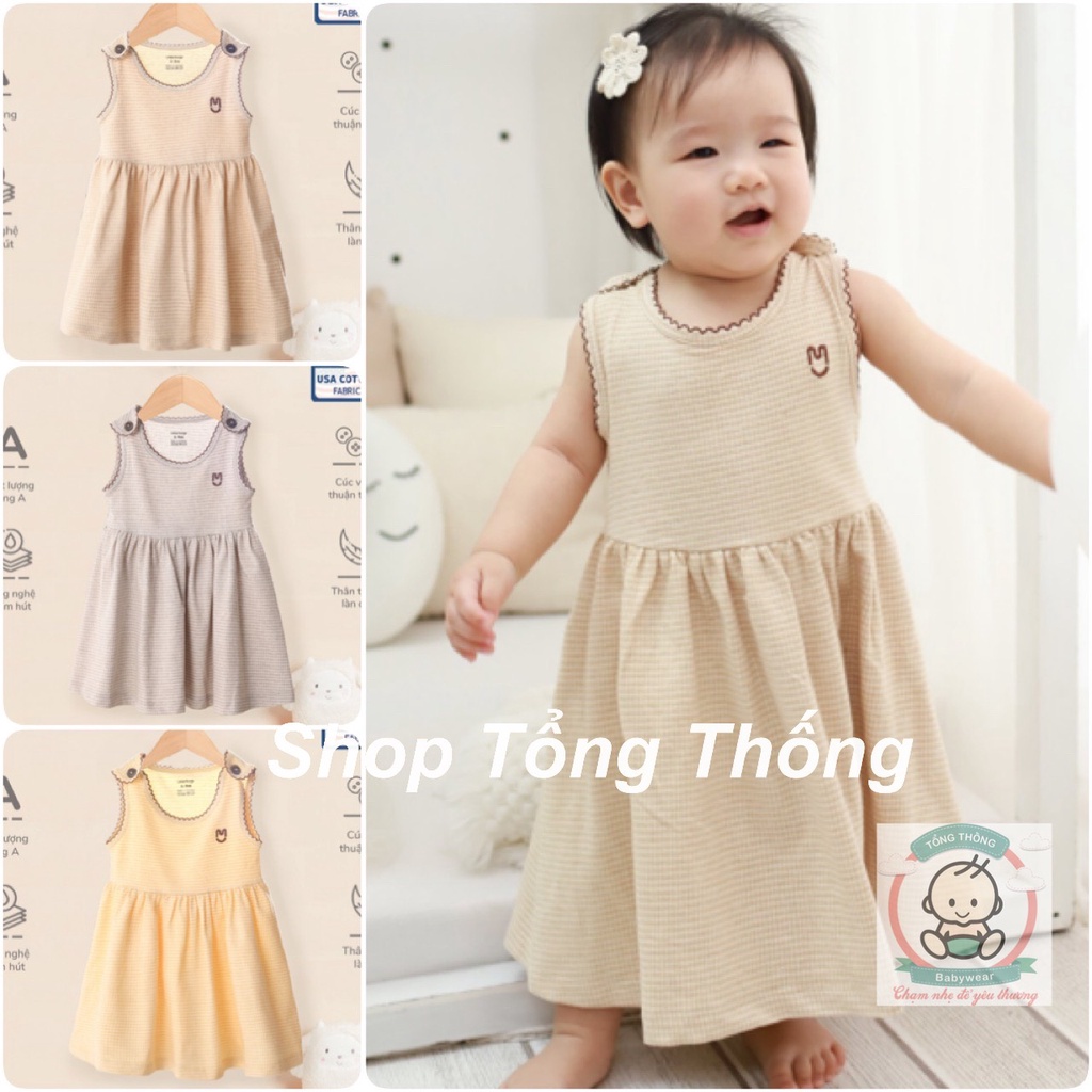 Váy Uala Rogo Cotton cao cấp mềm mịn thấm hút tốt vải trơn gân thoáng mát sát nách cho bé gái 3940