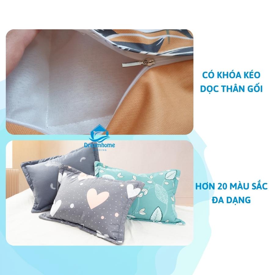 Vỏ gối cotton 100% 1 đôi 45x65 Dream Bedding khoá kéo trần bông mỏng mềm êm, không phai xù