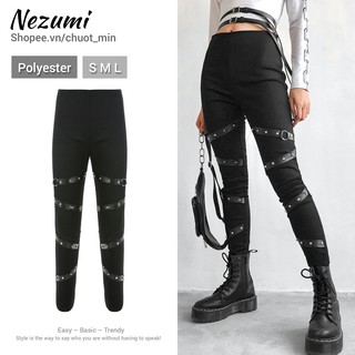 (Sẵn S) Quần legging bó quấn đai da phong cách Châu Âu - Quần nhảy hiphop sexy dance