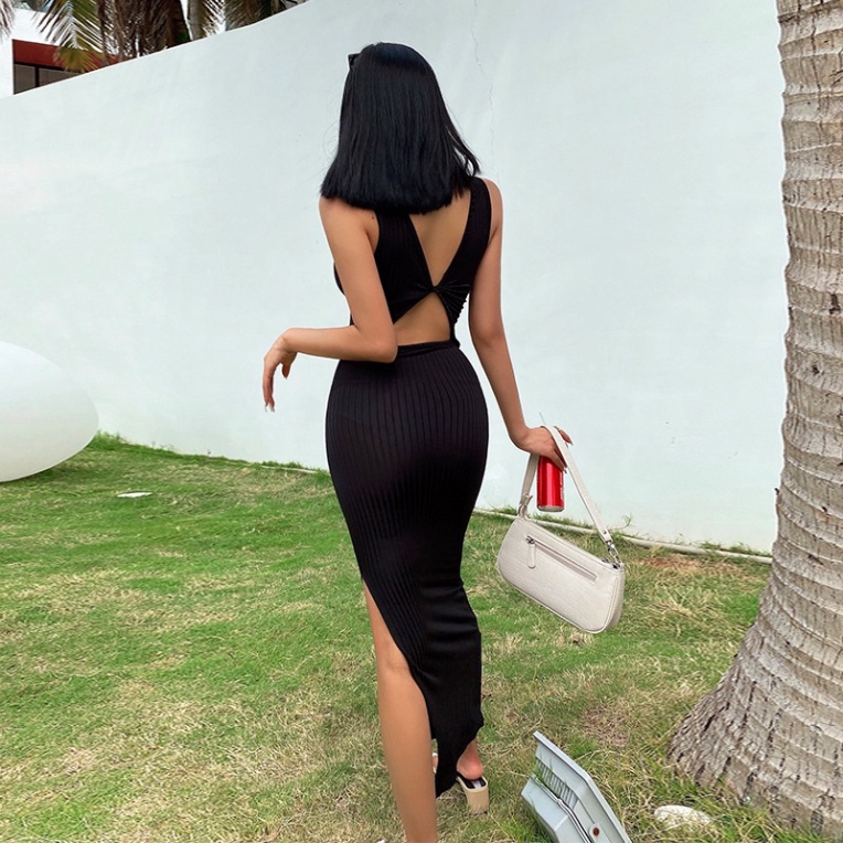 Váy Đầm Body Chất Len Gân Mặc Được 2 Kiểu Xoắn Lưng Sexy - Đ2042